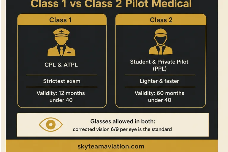 Class 1 vs Class 2 pilot medical certificate comparison